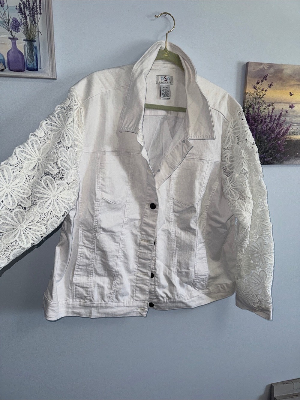 White Lace-Sleeve Denim Jacket by CCO